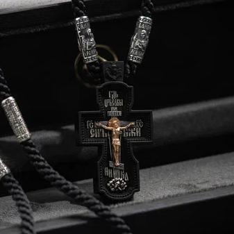Крест из чёрного дерева (эбена), серебра и золота 585 пробы 081