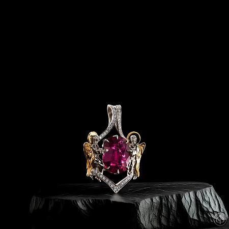 Подвеска из платины и золота 750 с бриллиантами и турмалином Арт.053