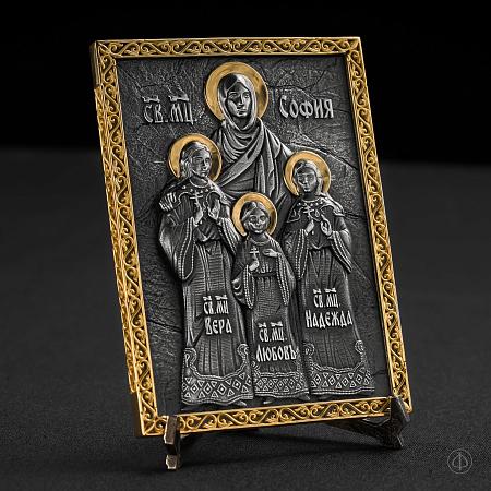 Настольная икона из золота 585 и серебра на подставке Арт.034/К1