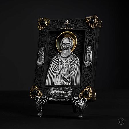 Настольная икона «Сергий Радонежский» на подставке из серебра и золота 585 Арт.057/К2