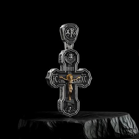 Крест из серебра и золота 585 Арт.075