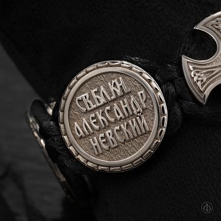 Браслет из платины с агатом на шнуре Арт.024