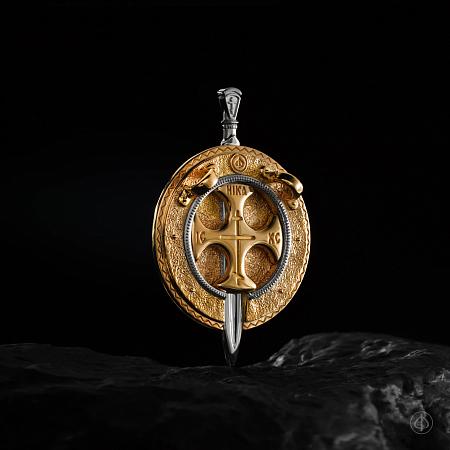 Подвес «Щит и Меч» из золота 750 и платины Арт.010