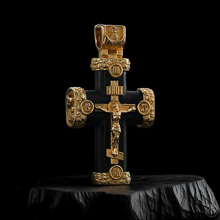 Крест из золота 585 и чёрного дерева (эбена) Арт.013