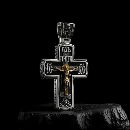 Крест из серебра и золота 585 с агатом Арт.111