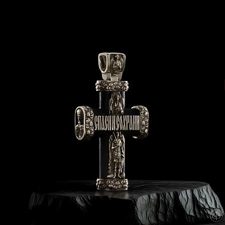 Крест из белого золота 585 и чёрного дерева (эбена) Арт.013