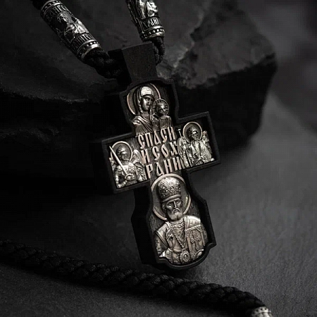 Крест из чёрного дерева (эбена), серебра и золота 585 пробы 081