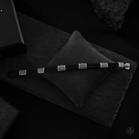 Браслет из серебра с иконами, черный шнур 3.5 мм Арт.012