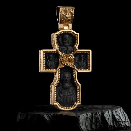 Крест из золота 750 и чёрного дерева (эбена) Арт.018