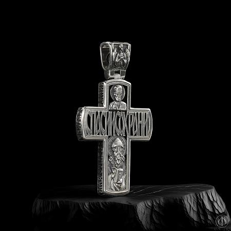 Крест из серебра и золота 585 с агатом Арт.111