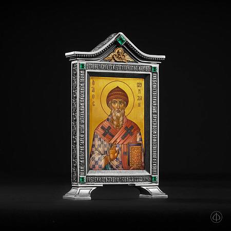 Настольная икона из серебра с изумрудами Арт.030/К1
