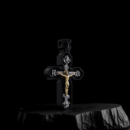 Крест из чёрного дерева (эбена), серебра и золота 585 Арт.009
