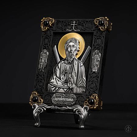 Настольная икона «Андрей Первозванный» на подставке из серебра и золота 585 Арт.057