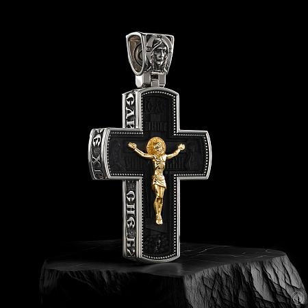 Крест из серебра, золота 585 и чёрного дерева (эбена) Арт.011