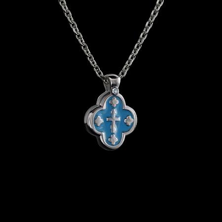 Крест из платины 950 с голубой эмалью и бриллиантом Арт.121