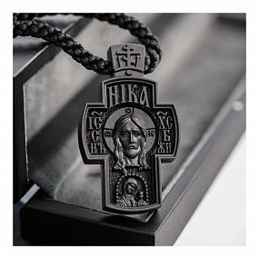 Крест из чёрного дерева "Спас Нерукотворный" 010