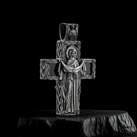 Крест из серебра и золота 585 с агатом Арт.021