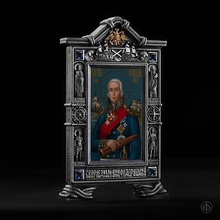 Настольная икона «Адмирал веры» из серебра с топазем Арт.066