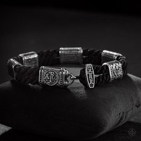 Браслет из серебра, черный шнур 5 мм Арт.015