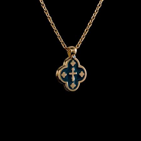 Крест из золота 750 с зеленой эмалью и бриллиантом Арт.121