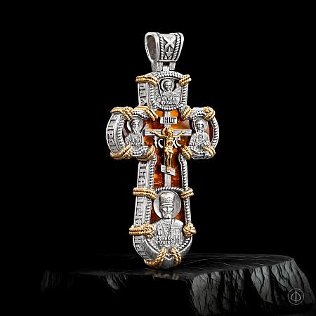 "Ушаковский крест" из платины, золота 750 и янтаря Арт.198