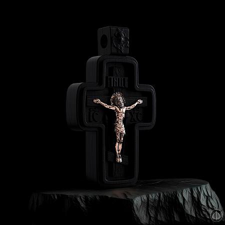 Крест из чёрного дерева (эбена) и золота 585 Арт.007