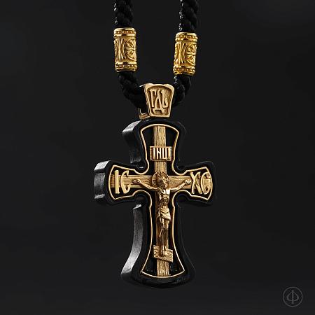 Крест из золота 750 пробы и чёрного дерева (эбена) 066