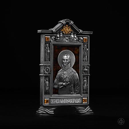 Настольная икона «Адмирал веры» из серебра с янтарем Арт.066