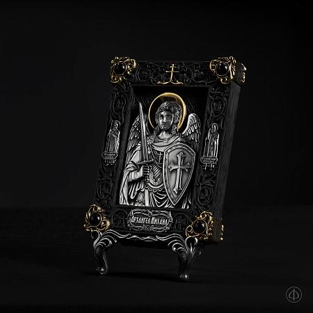 Настольная икона «Архангел Михаил» на подставке из серебра и золота 585 Арт.057/К1