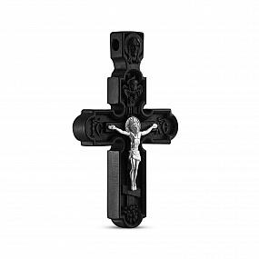 Крест из серебра и чёрного дерева (эбена) с Распятием 090
