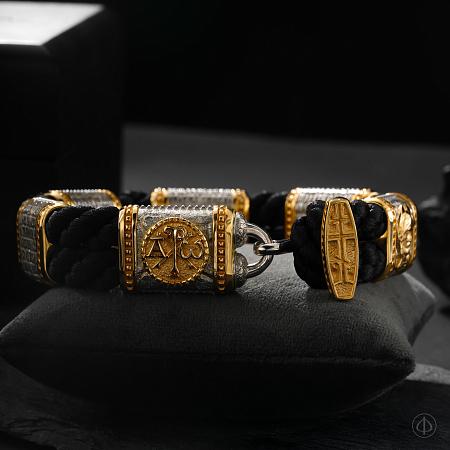 Браслет из платины и золота 750 на шнуре Арт.016