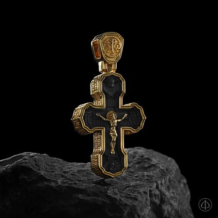 Крест из золота 750 и чёрного дерева (эбена) Арт.075