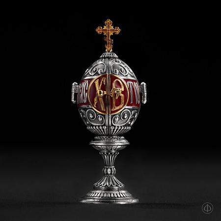 Пасхальное яйцо-складень из серебра с красной эмалью Арт.070