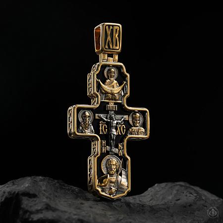 Крест из золота 750 и платины с агатом с чернением Арт.095