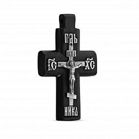 Крест из чёрного дерева (эбена) и серебра 008