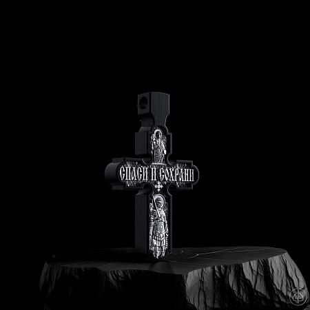 Крест из чёрного дерева (эбена), серебра и золота 585 Арт.009