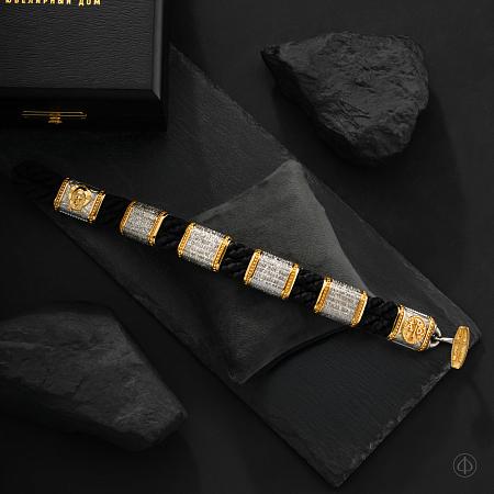 Браслет из платины и золота 750 на шнуре Арт.016