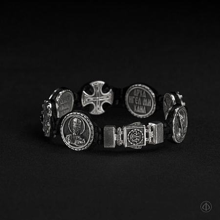 Браслет из серебра с агатом на шнуре Арт.024