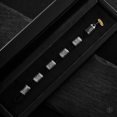 Браслет из серебра и золота 585 на шнуре Арт.015