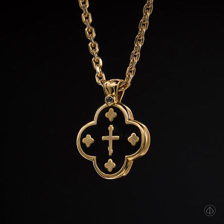 Крест из золота 750 с черной эмалью и бриллиантом Арт.121