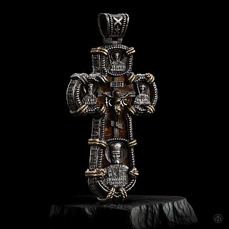 "Ушаковский крест" из платины, золота 750 и янтаря Арт.198