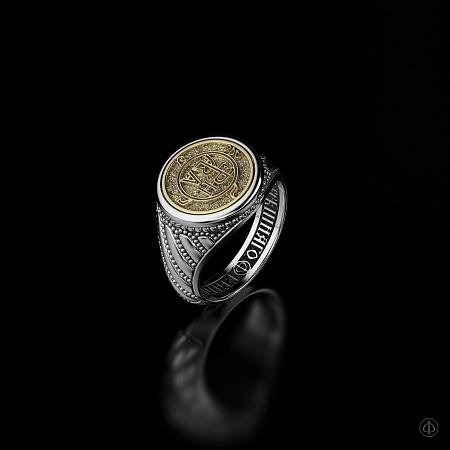 Кольцо из серебра и золота 585 с молитвой Арт.004