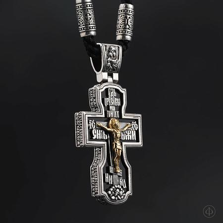 Крест из серебра и золота 585 с агатом Арт.102
