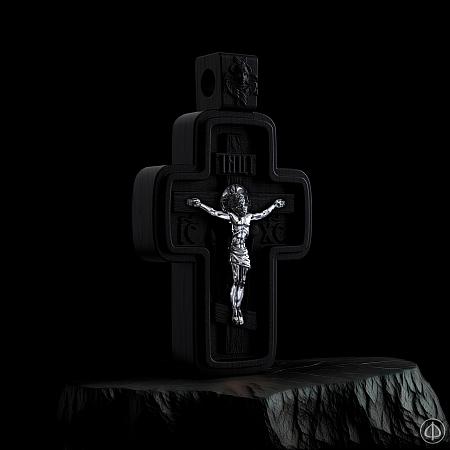 Крест из чёрного дерева (эбена) и серебра Арт.007