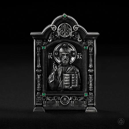 Настольная икона из серебра с изумрудами Арт.006