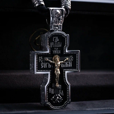 Крест из серебра, золота и чёрного дерева (эбена) 081