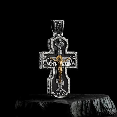 Крест из серебра и золота 585 с агатом Арт.104