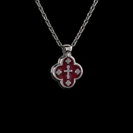 Крест из платины 950 с красной эмалью и бриллиантом Арт.121