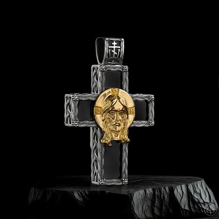 Крест из серебра и золота 585 с агатом Арт.021