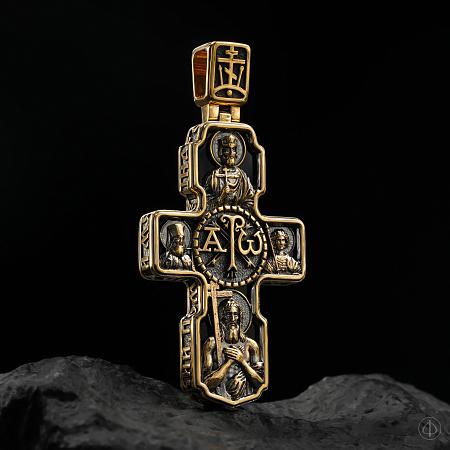Крест из золота 750 и платины с агатом с чернением Арт.095